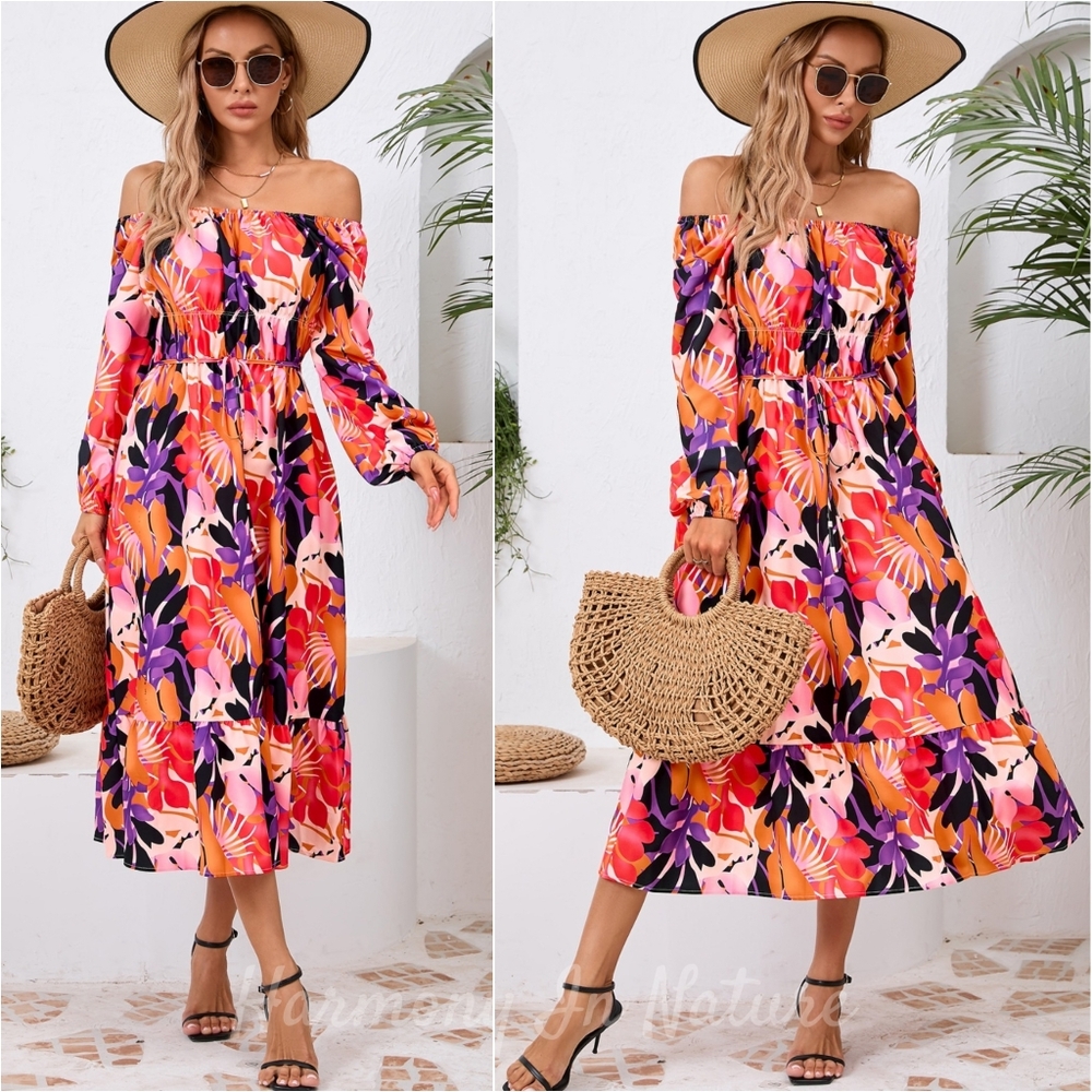 Bloom Your Way Midi Dress - Orange Red